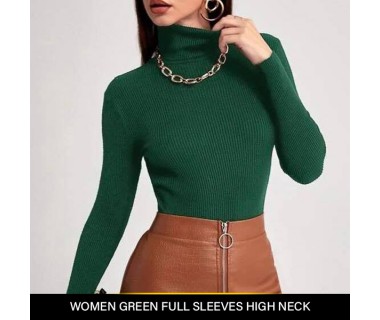 Women Green Full Sleeves High Neck